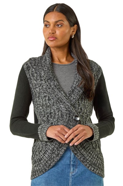 Roman Charcoal Textured Knit Wrap Cardigan