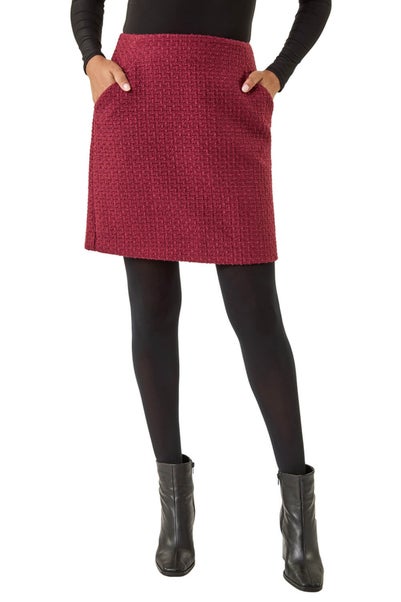 Roman Wine Boucle Textured A-Line Skirt