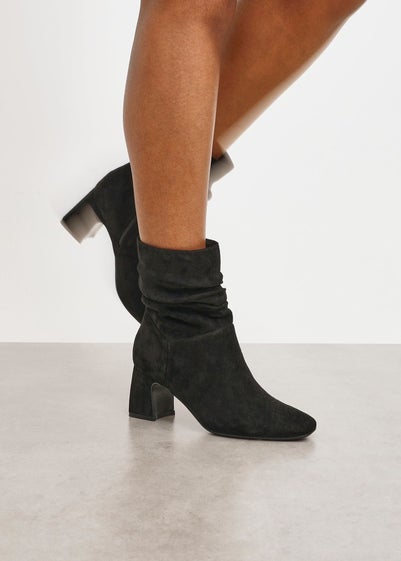 Linzi Maven Black Faux Suede Ruched Block Heel Ankle Boot