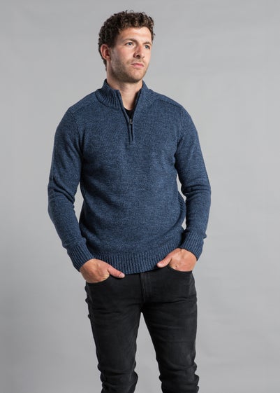 Kensington Eastside Navy Quarter Zip Twisted Yarn Knitted Jumper