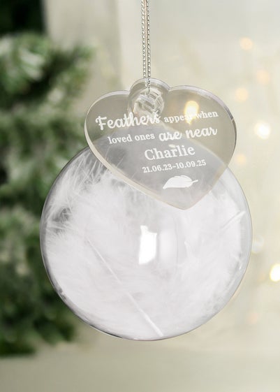 Personalised Memento Company White  Memorial Feather Bauble