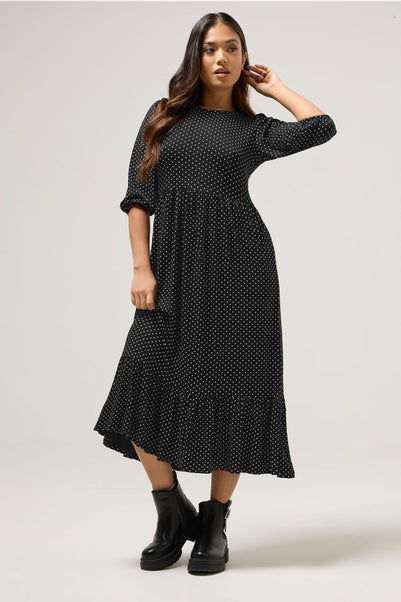 PixieGirl Petite Black Spot Midi Dress