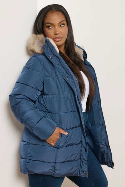 Yours Curve Blue Short Puffer Coat