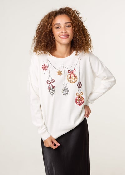 Blue Vanilla Ivory Christmas Jingle Bell Bauble Jumper