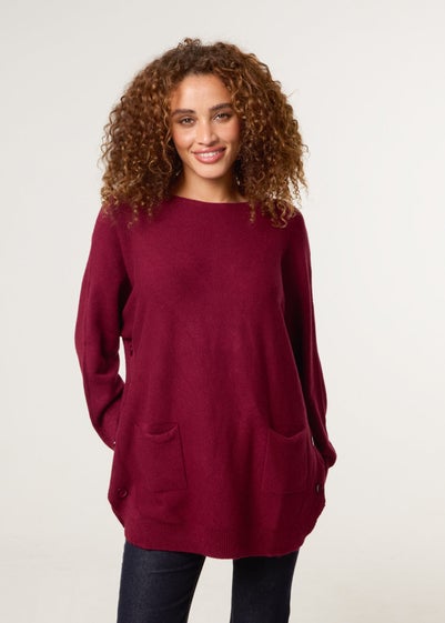 Blue Vanilla Burgundy Pocket Slash Neck Jumper