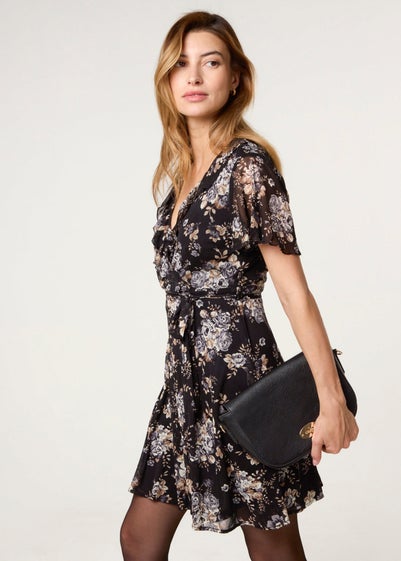Blue Vanilla Black Frill Wrap Mini Dress