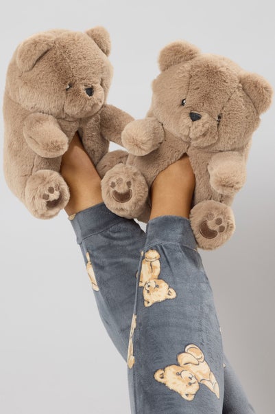 Yours Brown Faux Fur Teddy Bear Slippers