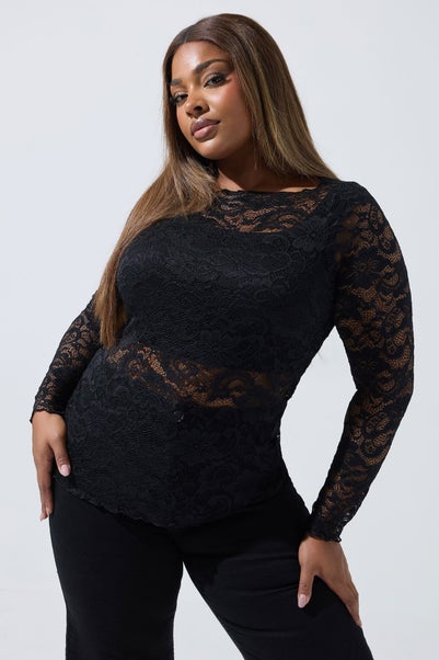 Yours Limited Black Lace Long Sleeve Top