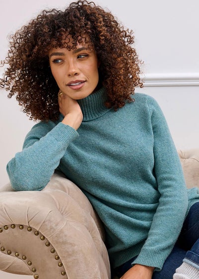 Cotton Traders Duck Egg Lambswool Rich Relaxed Roll Neck Jumper