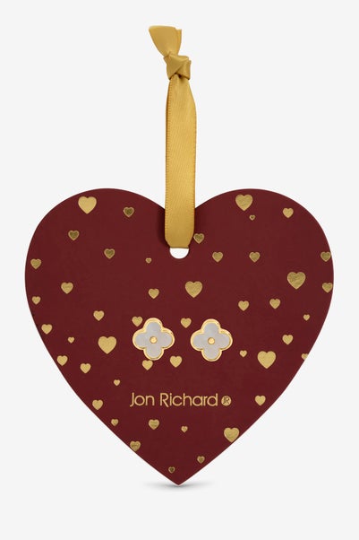 Jon Richard 18K Gold Plated & Mother of Pearl Clover Earrings Hanging Heart