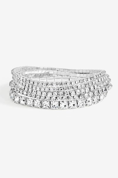 Mood Silver Crystal & Pearl Multipack Stretch Bracelets Pack of 5
