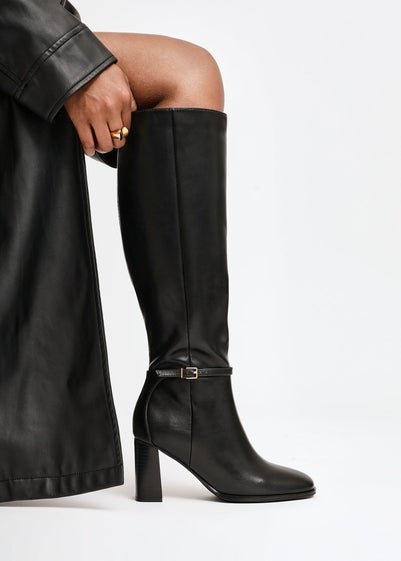 Linzi Midtown Black Faux Leather Long Heeled Boot