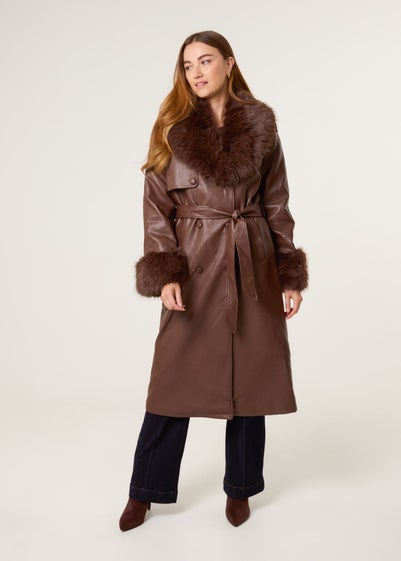 Blue Vanilla Brown Faux Fur Cuff & Collar Coat