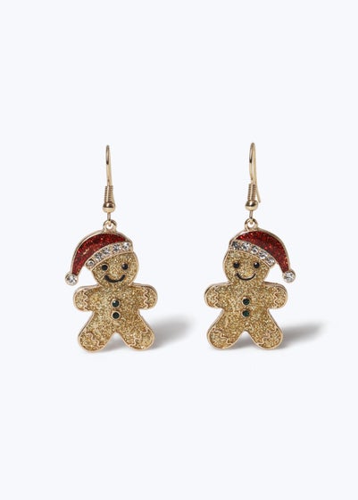 Muse Gold Christmas Glitter Gingerbread Drop Earrings