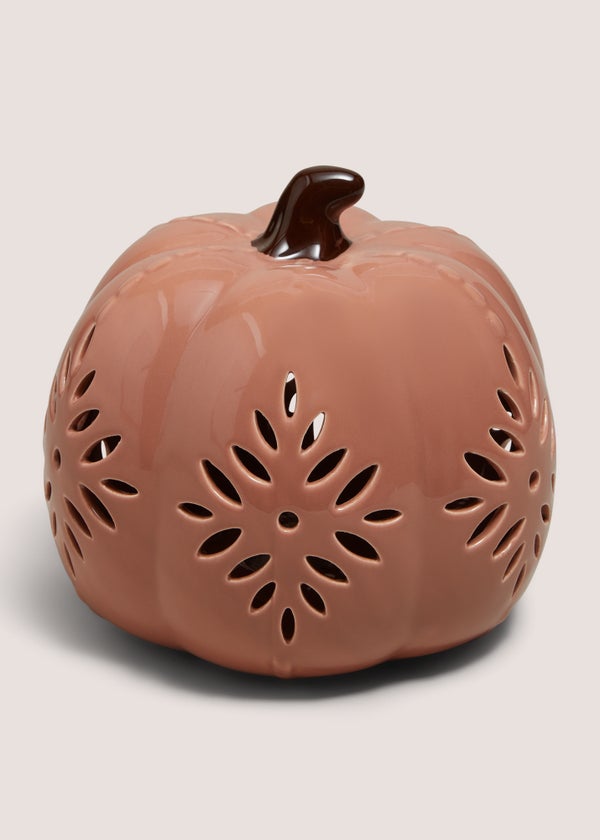 Peach Filigree LED Pumpkin Ornament - Matalan