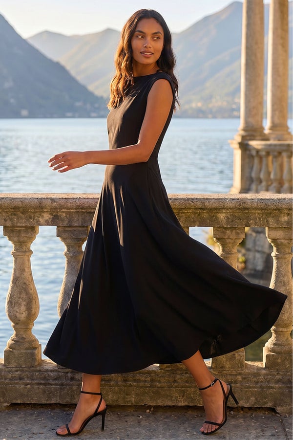 long black fit and flare dress McKenzie Black Fit and Flare Wedding Dress with See Through Bodice , Black Wedding Dress with Beadings, Gothic Wedding Dress