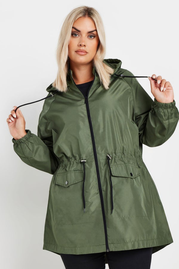 Yours Curve Khaki Green Drawstring Lightweight Parka Jacket - 18