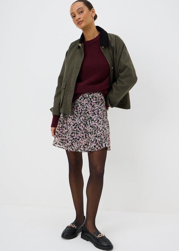 Floerns Women's Floral Print Mini Skirt - A-Line, Elastic Waist, Above Knee Length