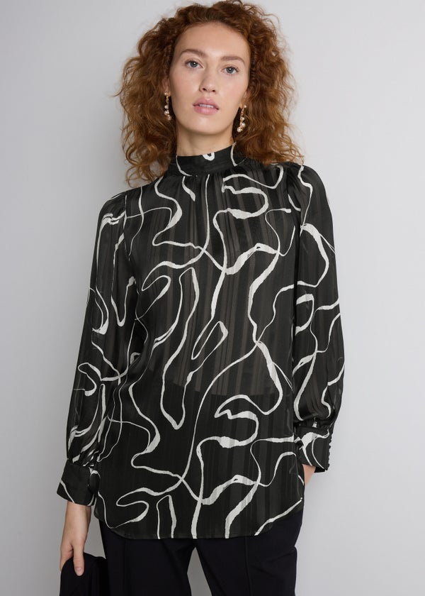 Et Vous Black Wiggle Satin Tunic Blouse - 8 | Matalan