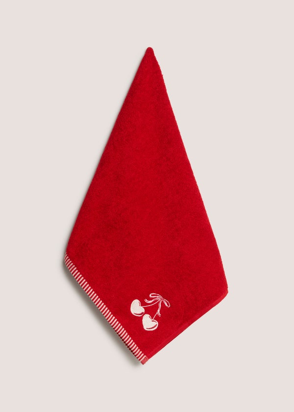 Red Cherry Embroidered Hand Towel - Matalan