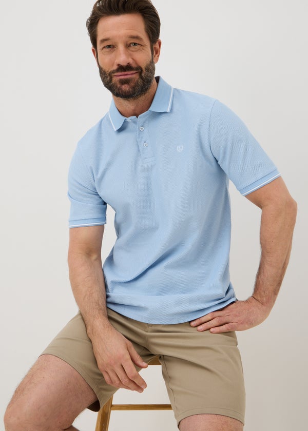 Lincoln Light Blue Textured Polo Shirt - S | Matalan