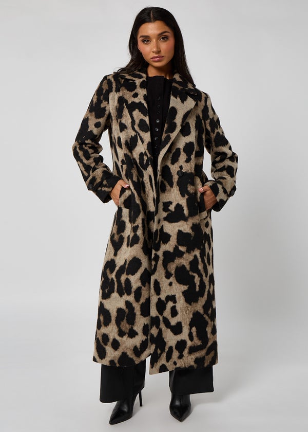 Urban Bliss Brown Longline Leopard Formal Coat - 16 | Matalan