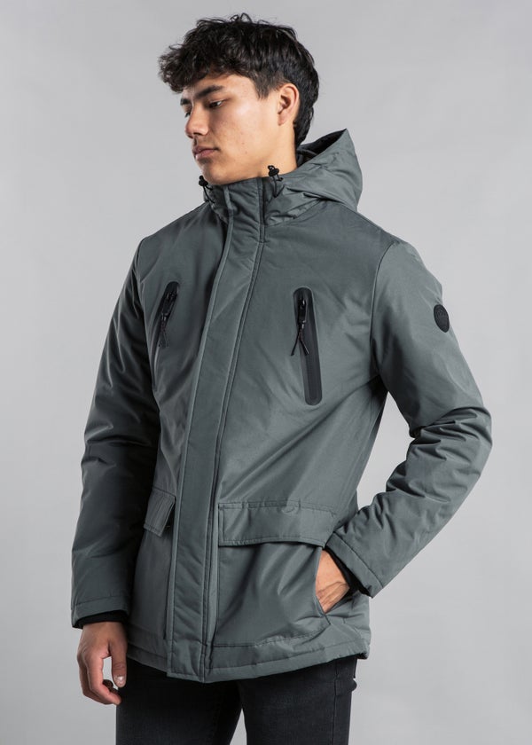 Tokyo Laundry Grey Hooded Padded PVC-Coated Jacket - L | Matalan