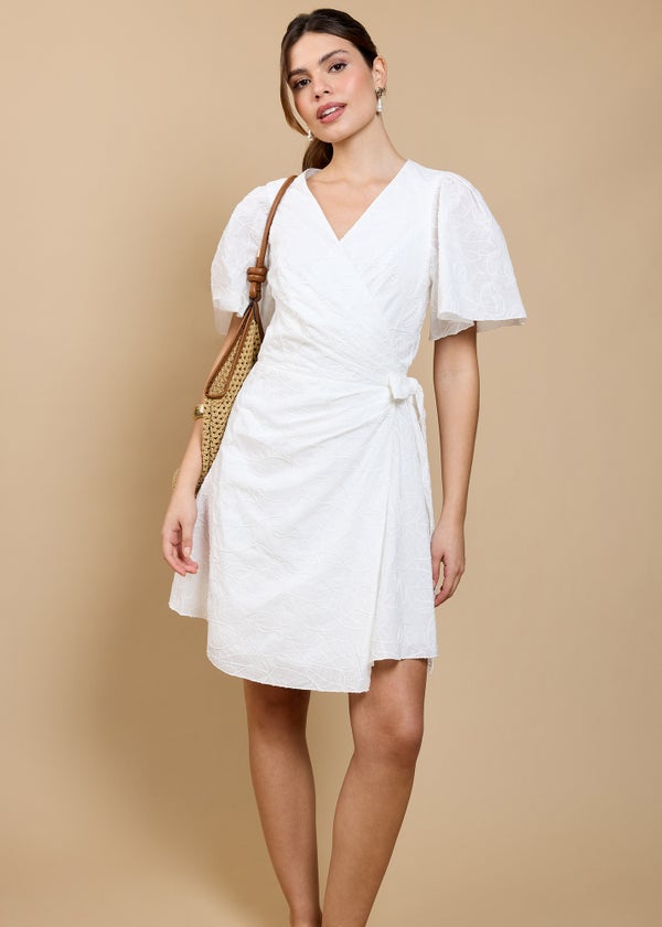 Little Mistress White Embroidered Mini Wrap Dress by Vicky Pattison - 8 |  Matalan