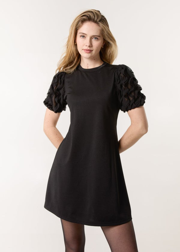 Blue Vanilla Black Textured Sleeve Mini Dress - L