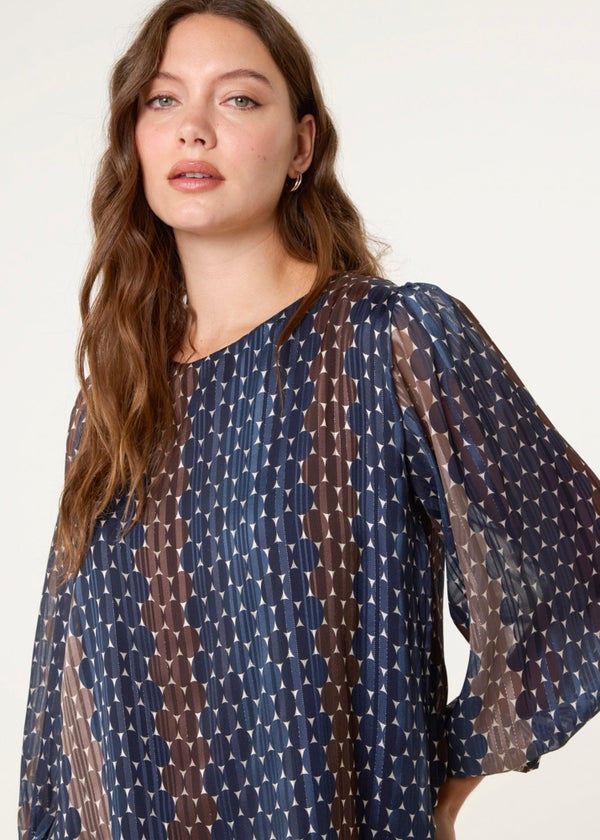 Blue Vanilla Multi Crew Neck Metallic Chiffon Top - S/M