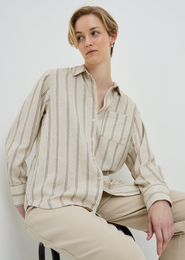 Oatmeal Stripe Linen Blend Co Ord Shirt - 12 | Matalan