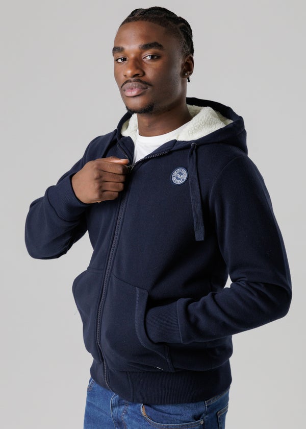 Tokyo Laundry Navy Brushed Back Fleece Zip-Through Hoody With Borg
