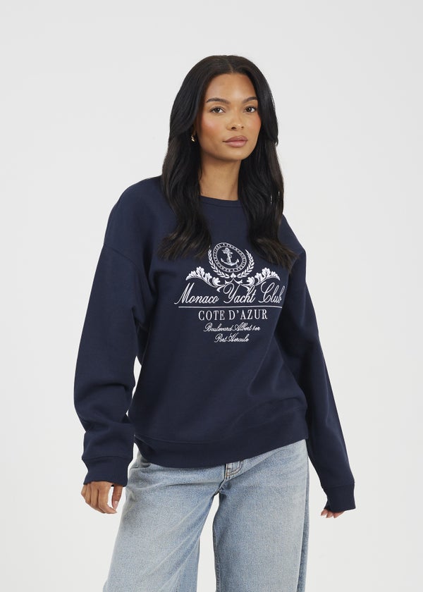 Brave Soul Navy Crew Neck Embroidered Sweatshirt - XL | Matalan