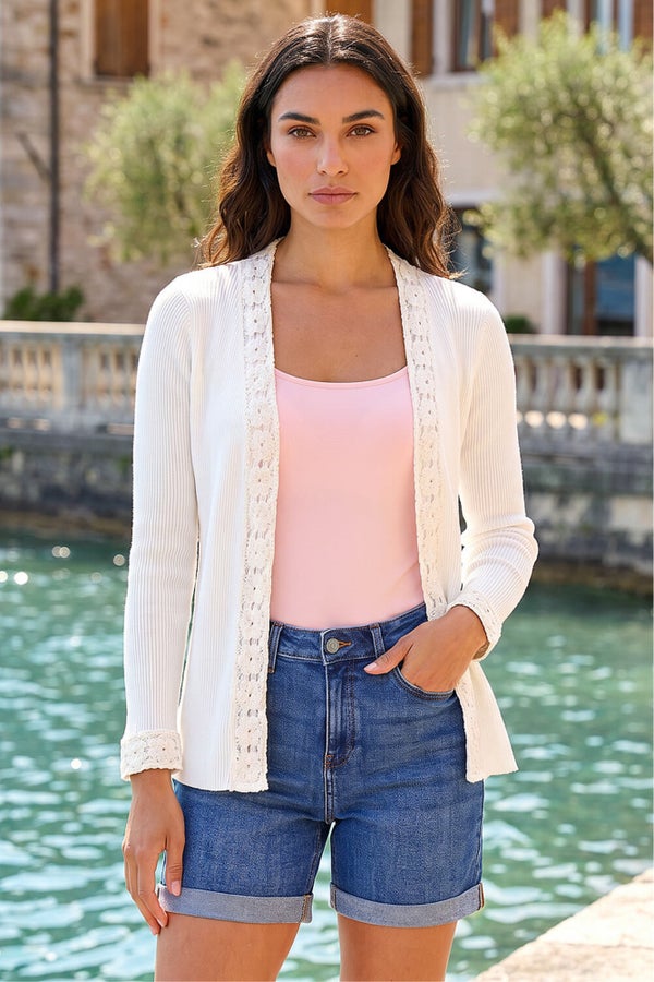 Roman Ivory Crochet Trim Knit Cardigan - 18 | Matalan