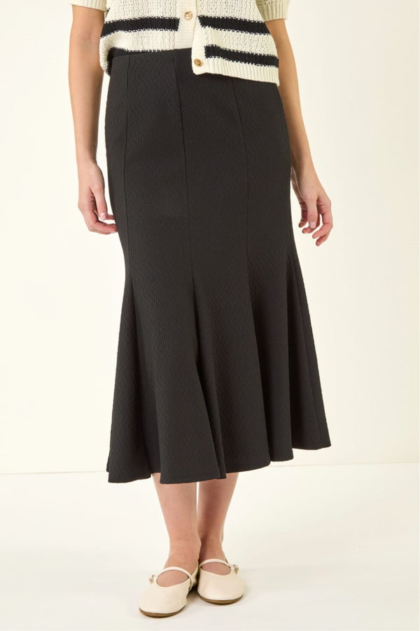 Roman Black Textured Panel Stretch Maxi Skirt - 18 | Matalan