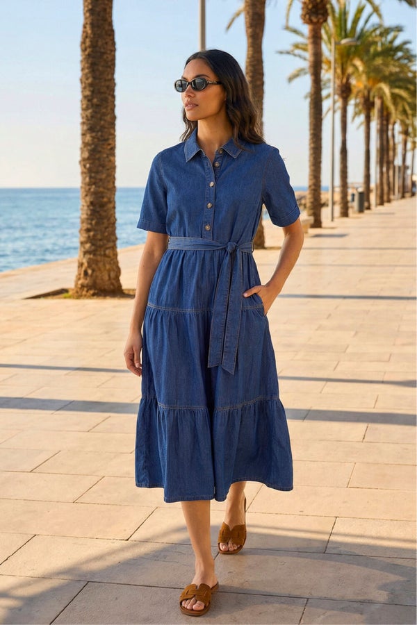 roman denim dresses Rome Strapless Denim Dress