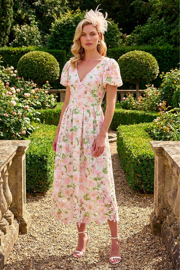 Roman Ivory Floral Crochet Lace Midi Dress - 14