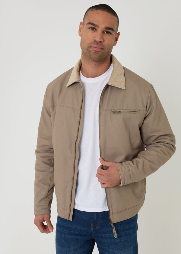 Threadbare Beige Cotton Canvas Jacket With Corduroy Collar - S