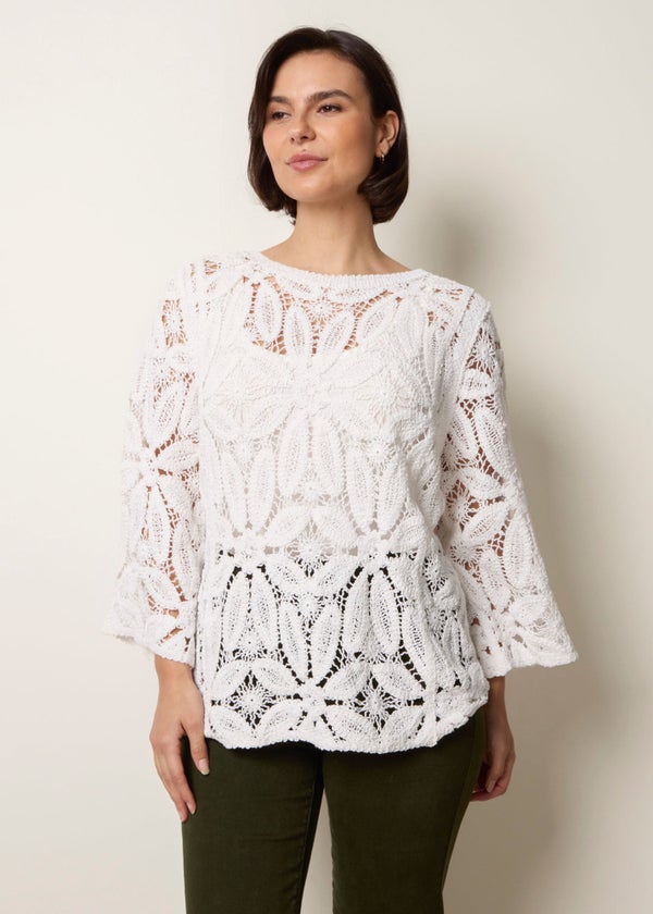 Blue Vanilla Ivory Flower Crochet Long Sleeve Top - M/L | Matalan