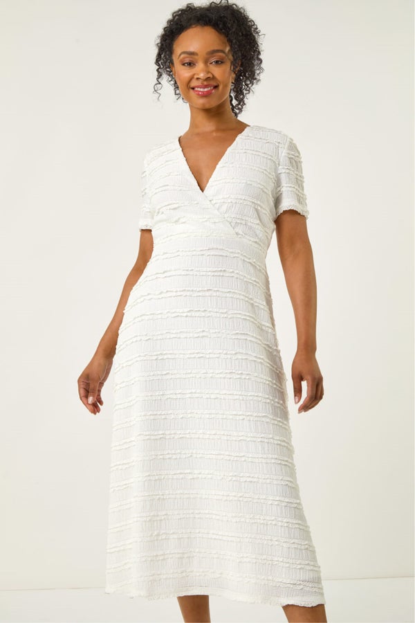 Roman White Petite Ruffle Midi Wrap Dress - 12 | Matalan