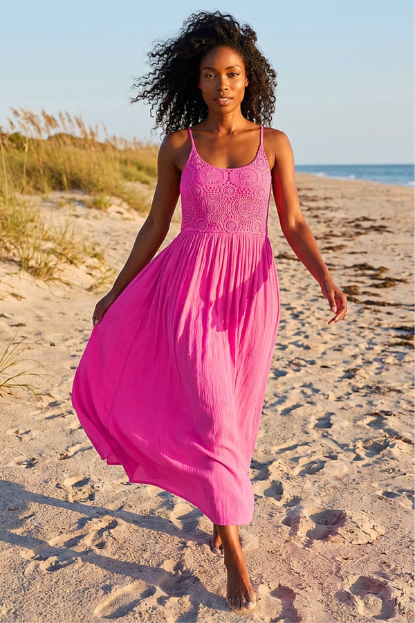 Roman Fuchsia Lace Bodice Strappy Midi Dress - 12 | Matalan