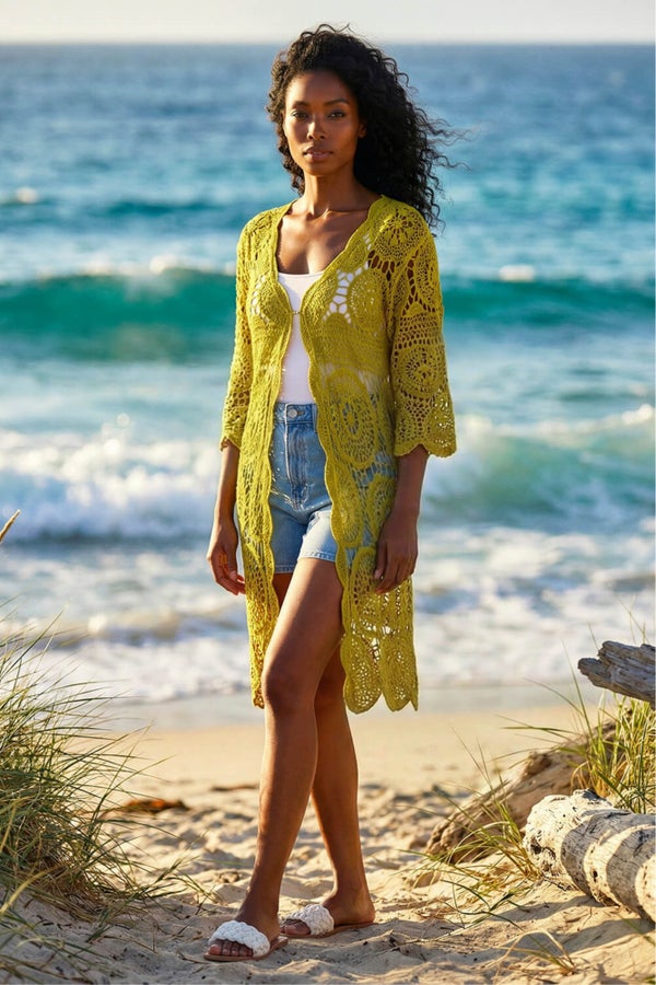 Roman Olive Crochet Longline Knit Cardigan - XL | Matalan