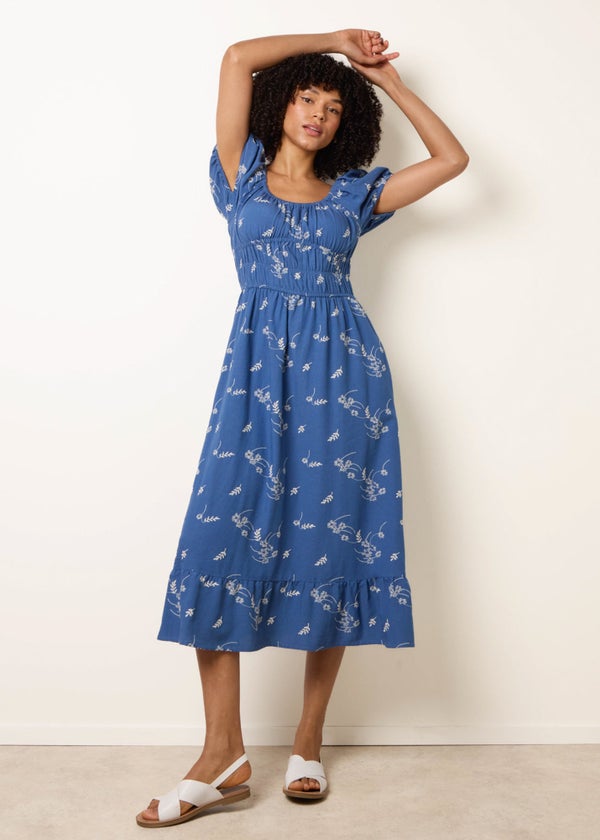 navy floral print milkmaid midi dress Garden Floral Milkmaid Midi Dress