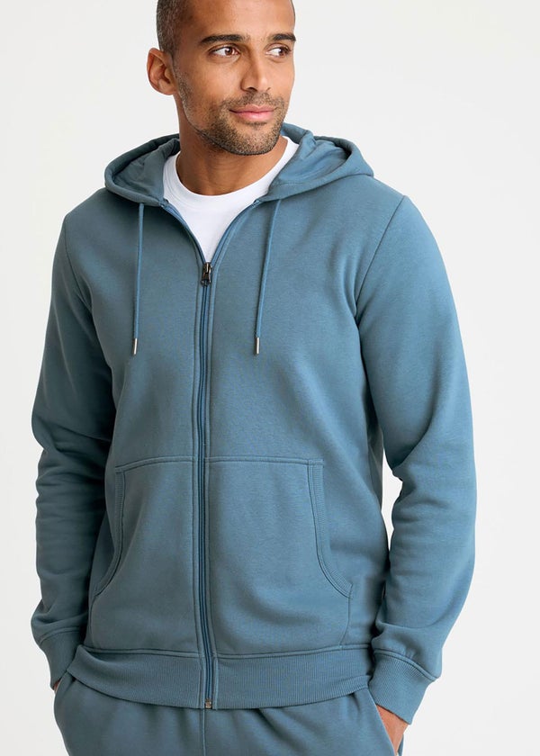 Cotton Traders Washed Aqua Hooded Zip Through Sweat Top - 3XL