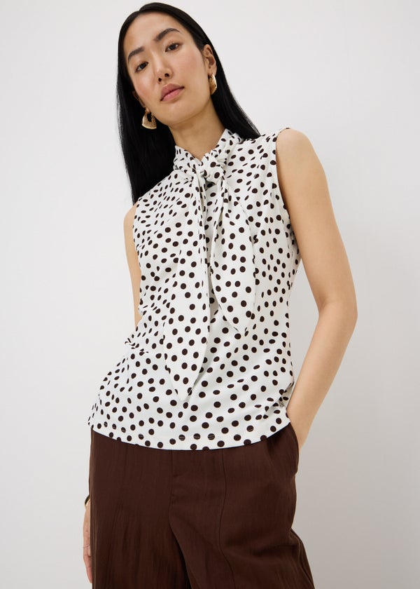 Cream Polka Dot Scarf Neck Vest Top - 8 | Matalan