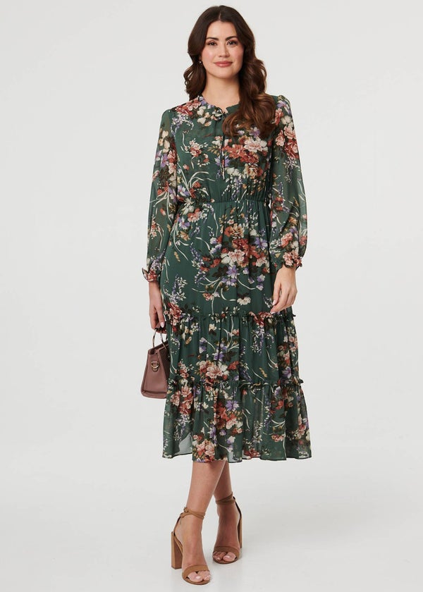 knee length dresses for ladies Lisbeth Dress (Gypsy Flora Crepe) Seagrass – Juliette Hogan