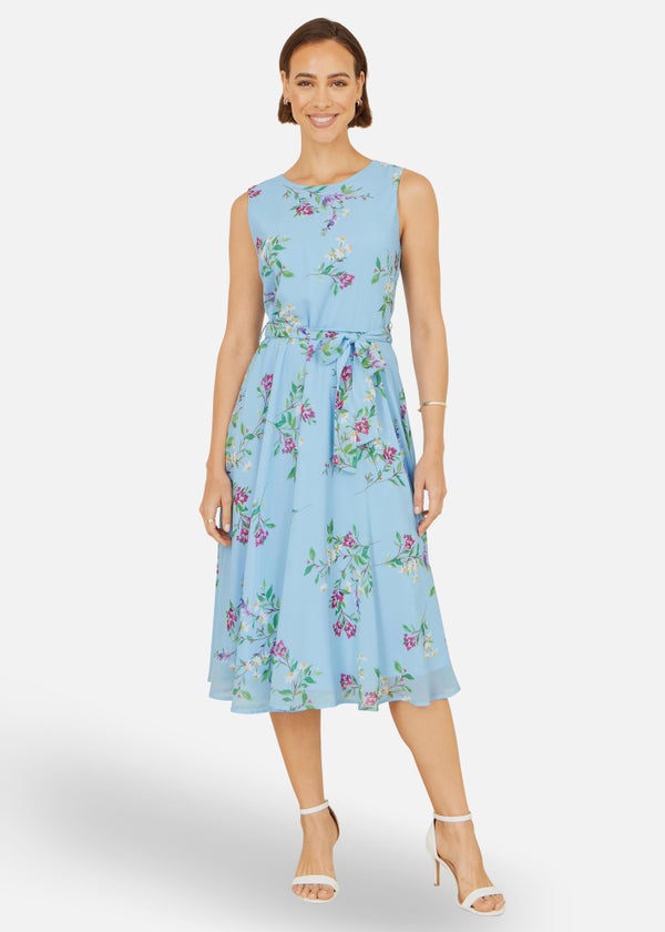 blue midi skater dress Lanie Skater Floral Cotton Midi Dress