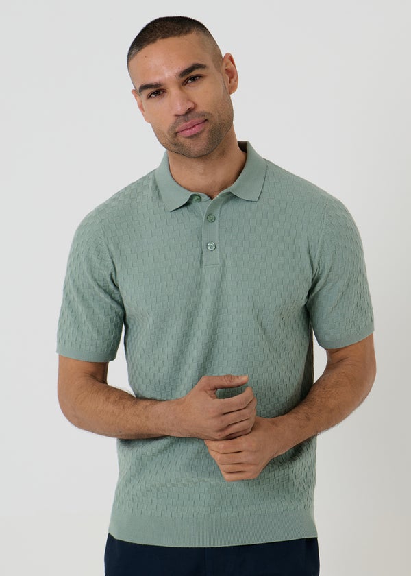 Cotton Knit Short-Sleeve Polo オリーブ 1 BEAMS PLUS Short Sleeve Cable Polo Olive at CareOfCarl.com