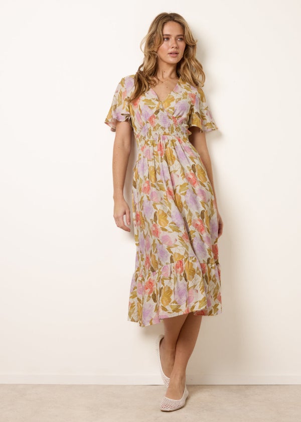 austin floral print angel sleeve midi dress austin polka dot print angel sleeve midi dress