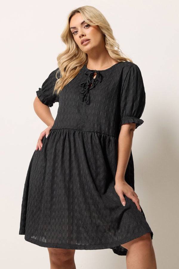 Yours Curve Black Bow Front Mini Dress - 34-36